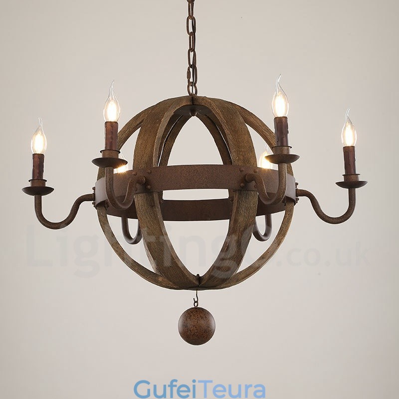 Country Vintage עץ 6 אור מנורת נברשת אור