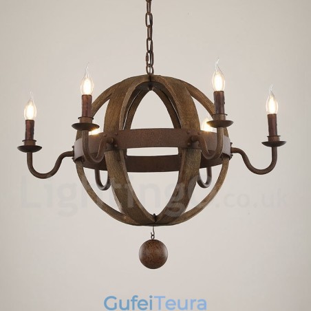 Country Vintage עץ 6 אור מנורת נברשת אור