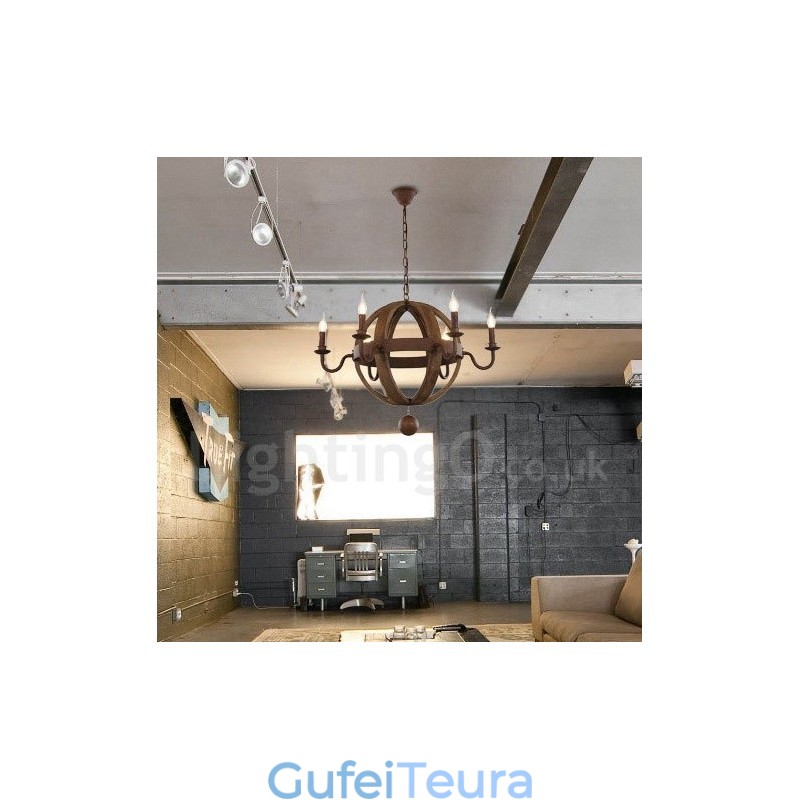 Country Vintage עץ 6 אור מנורת נברשת אור