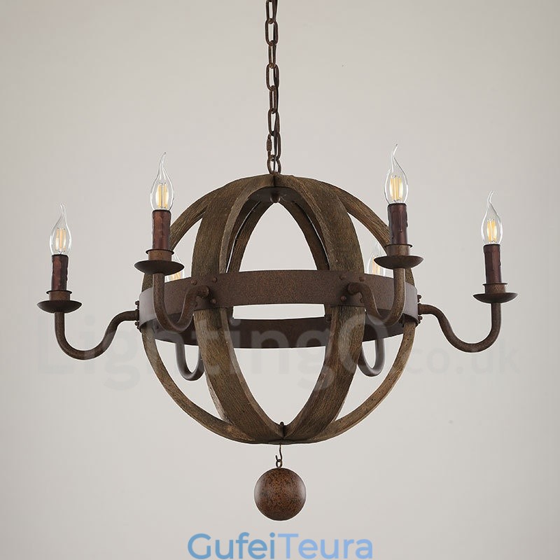 Country Vintage עץ 6 אור מנורת נברשת אור