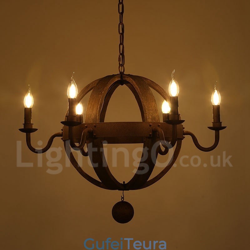 Country Vintage עץ 6 אור מנורת נברשת אור