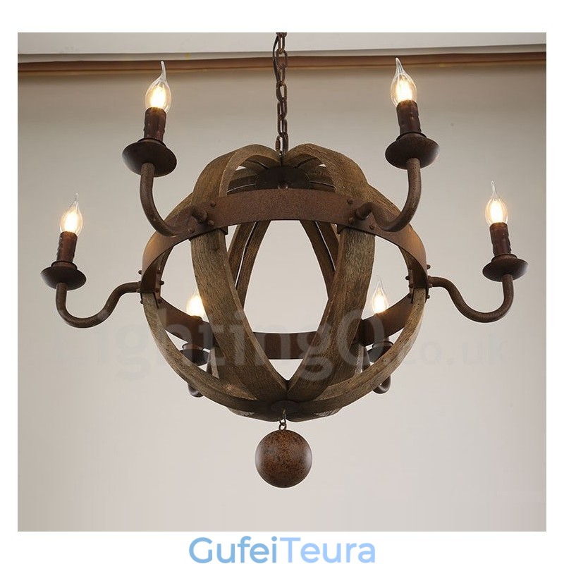 Country Vintage עץ 6 אור מנורת נברשת אור