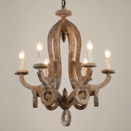 קאנטרי עץ וינטג' 6 אור נברשת יחיד שכבתית מנורת עץ קלה