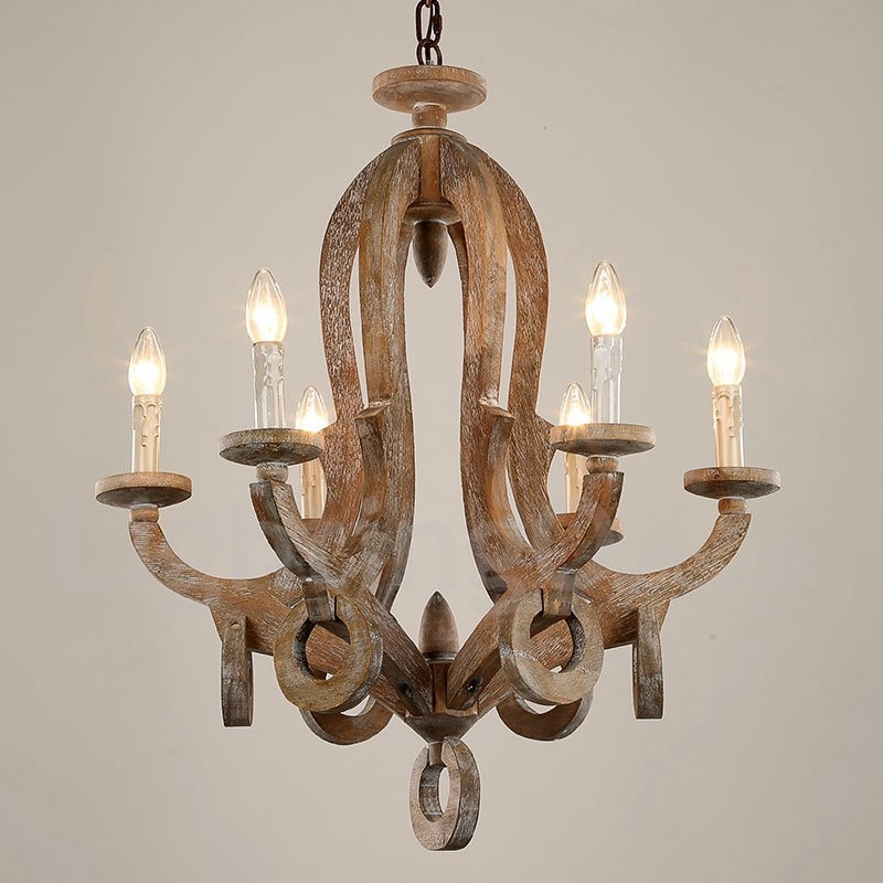 קאנטרי עץ וינטג' 6 אור נברשת יחיד שכבתית מנורת עץ קלה