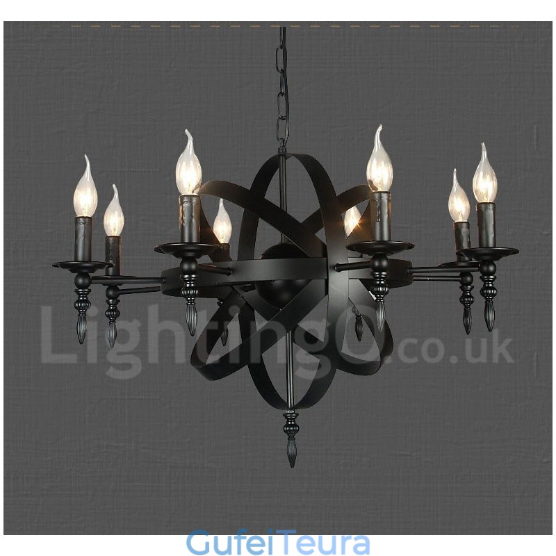 שחור רטרו וינטג מתכת 8 אור נברשת יחיד שכבת אור