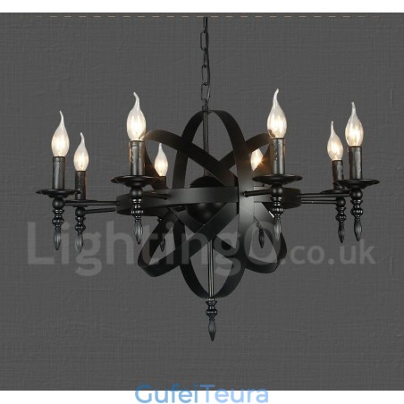 שחור רטרו וינטג מתכת 8 אור נברשת יחיד שכבת אור