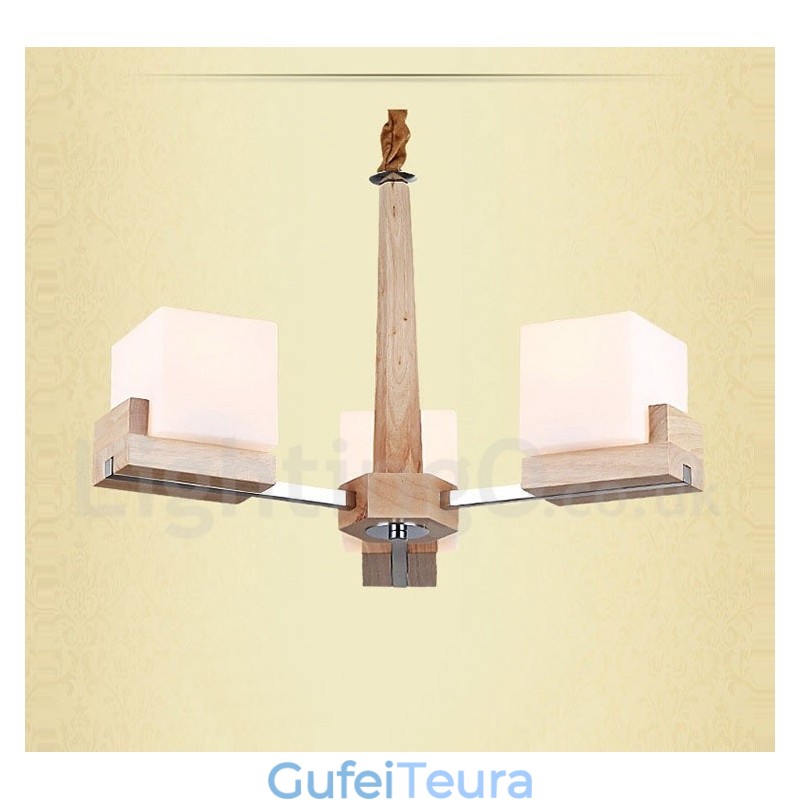 מנורת נברשת מודרנית מעץ מודרנית 3 אור שכבתית אחת