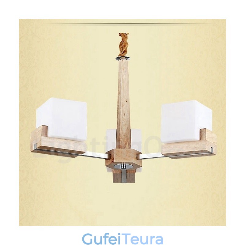 מנורת נברשת מודרנית מעץ מודרנית 3 אור שכבתית אחת