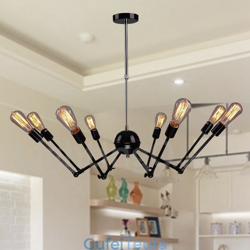 שחור רטרו וינטג מתכת 8 אור נברשת יחיד שכבת אור