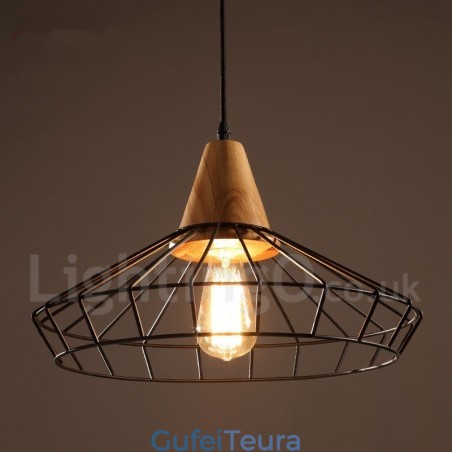 אור תליון עץ מתכת וינטג'