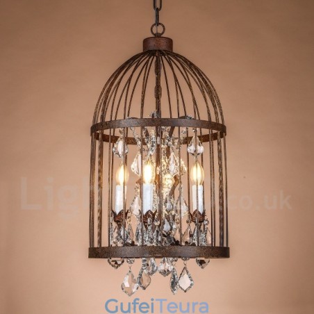 אור תליון לכלוב ציפורים רטרו וינטג' מתכת 4 אור