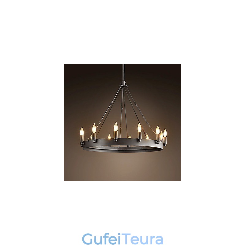 אור תלוי ברזל בסגנון רטרו עם 12 נורות בתכונת נרות