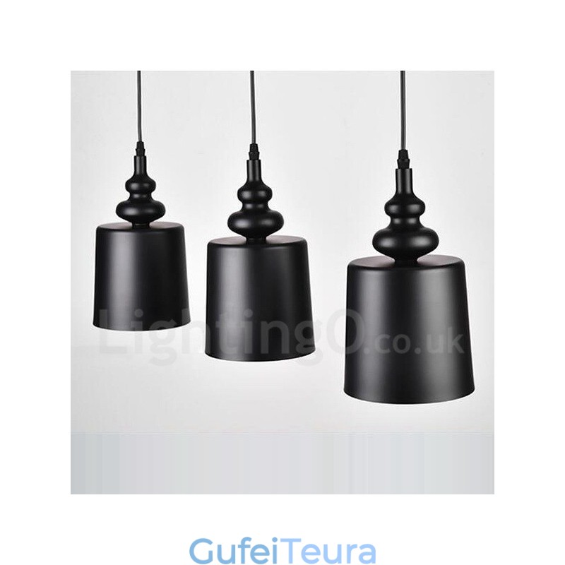 תאורת תליון שחורה מודרנית עכשווית 3 אור