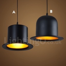 צורת כובע מתכת שחורה 1 אור תליון רטרו וינטג'