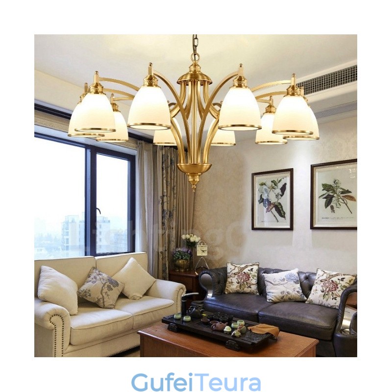 10 אור כפרי לודג' משולבת מתכת נחושת נברשת