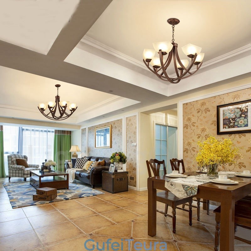 8 נברשת מתכת משולבת כפרית אור