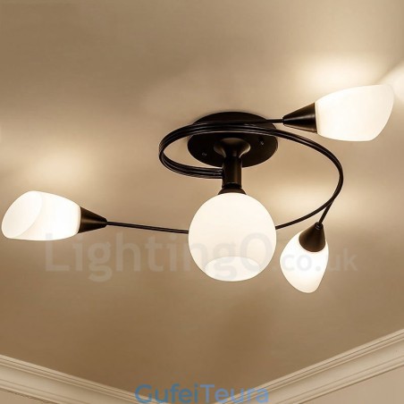 4 נברשת משולבת כפרית אור עם גוון זכוכית