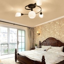 4 נברשת משולבת כפרית אור עם גוון זכוכית