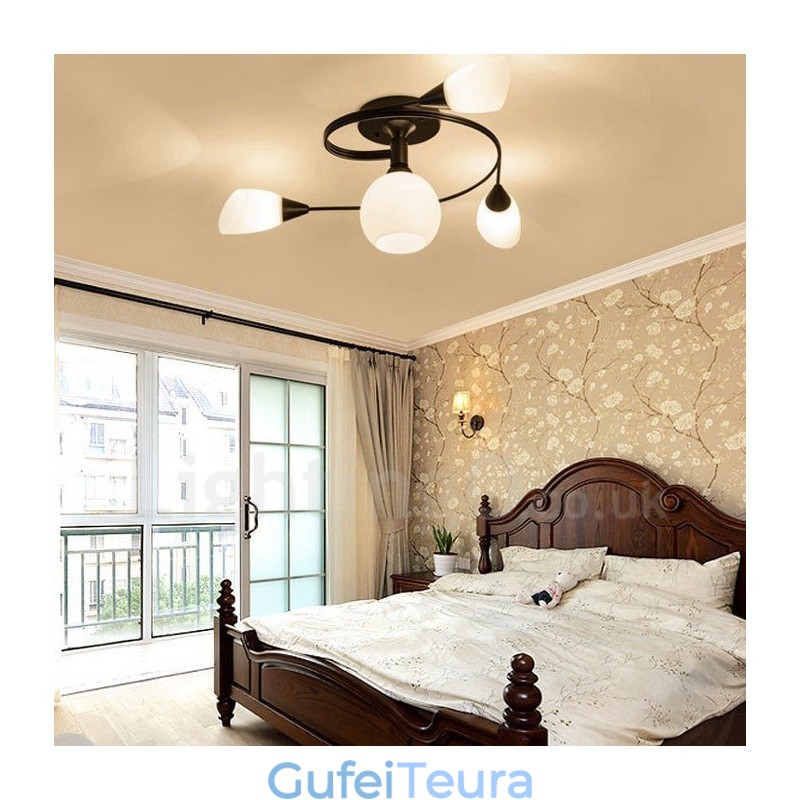 4 נברשת משולבת כפרית אור עם גוון זכוכית