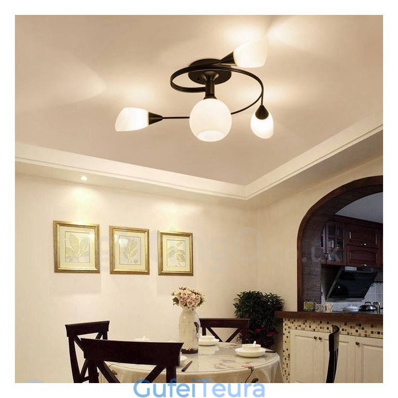 4 נברשת משולבת כפרית אור עם גוון זכוכית