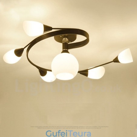 6 נברשת משולבת כפרית אור עם גוון זכוכית