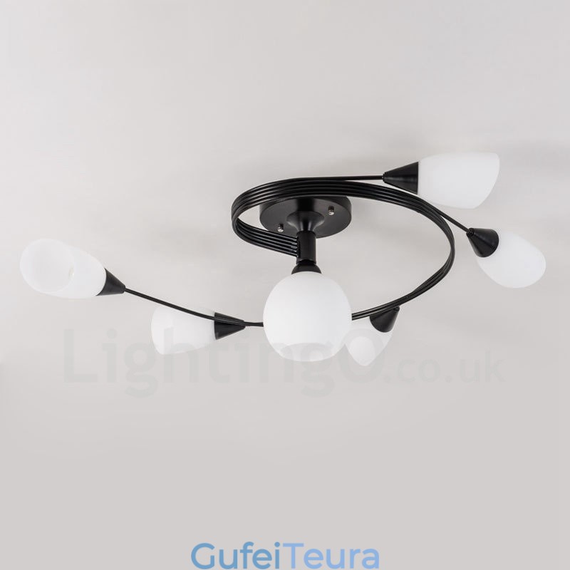 6 נברשת משולבת כפרית אור עם גוון זכוכית