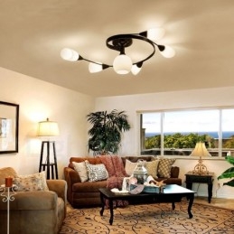 6 נברשת משולבת כפרית אור עם גוון זכוכית