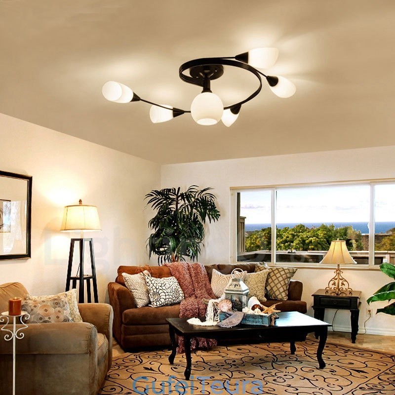 6 נברשת משולבת כפרית אור עם גוון זכוכית