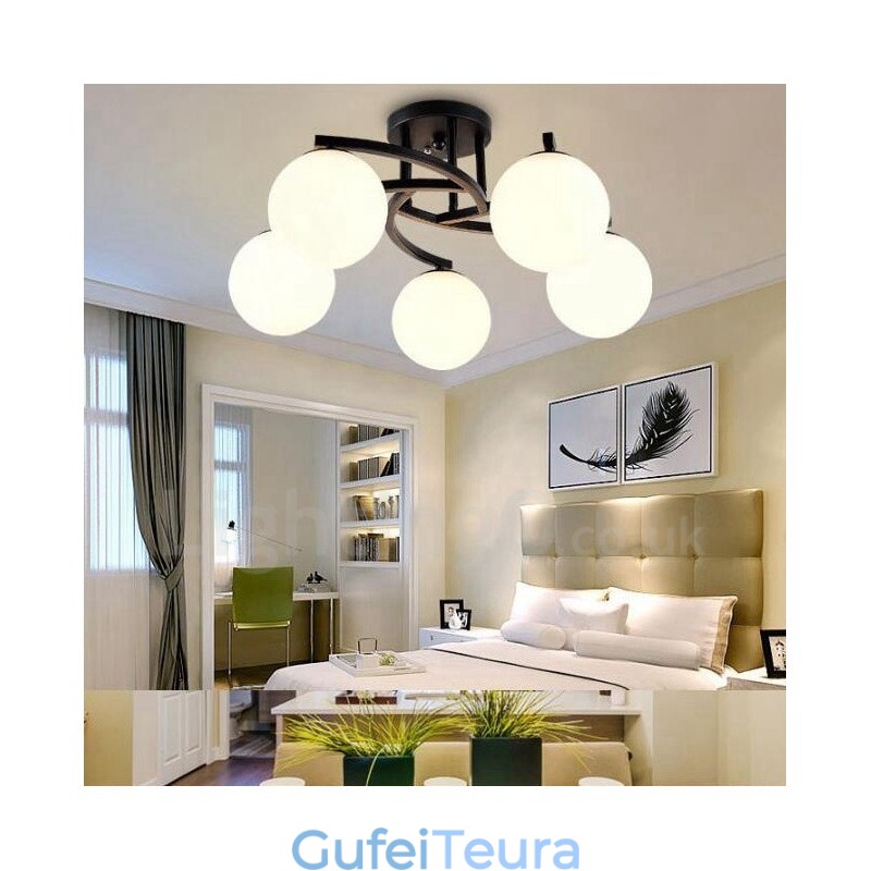 5 נברשת משולבת כפרית אור עם גוון זכוכית