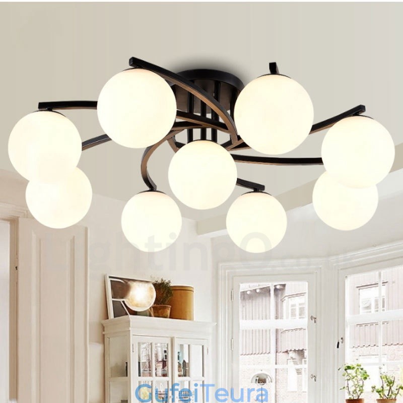 9 נברשת משולבת כפרית אור עם גוון זכוכית