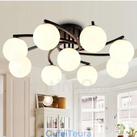 9 נברשת משולבת כפרית אור עם גוון זכוכית