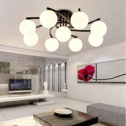 9 נברשת משולבת כפרית אור עם גוון זכוכית