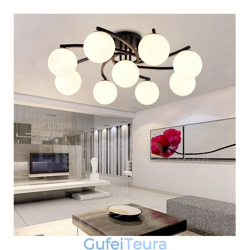 9 נברשת משולבת כפרית אור עם גוון זכוכית