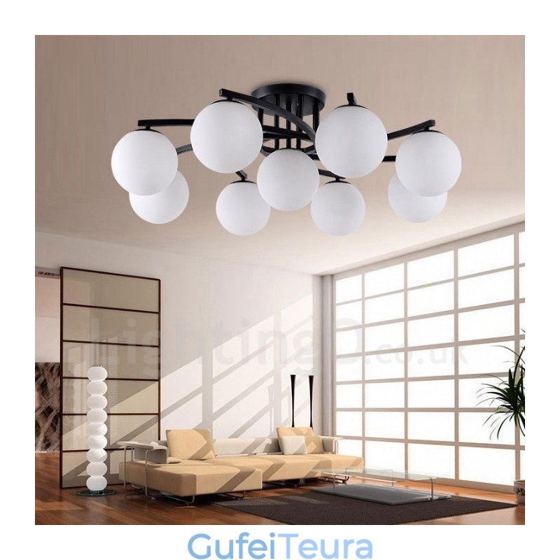 9 נברשת משולבת כפרית אור עם גוון זכוכית