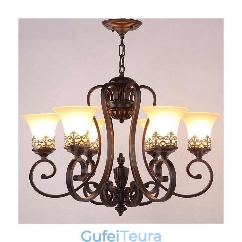 6 נברשת מתכת משולבת כפרית אור