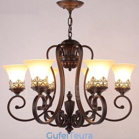 6 נברשת מתכת משולבת כפרית אור