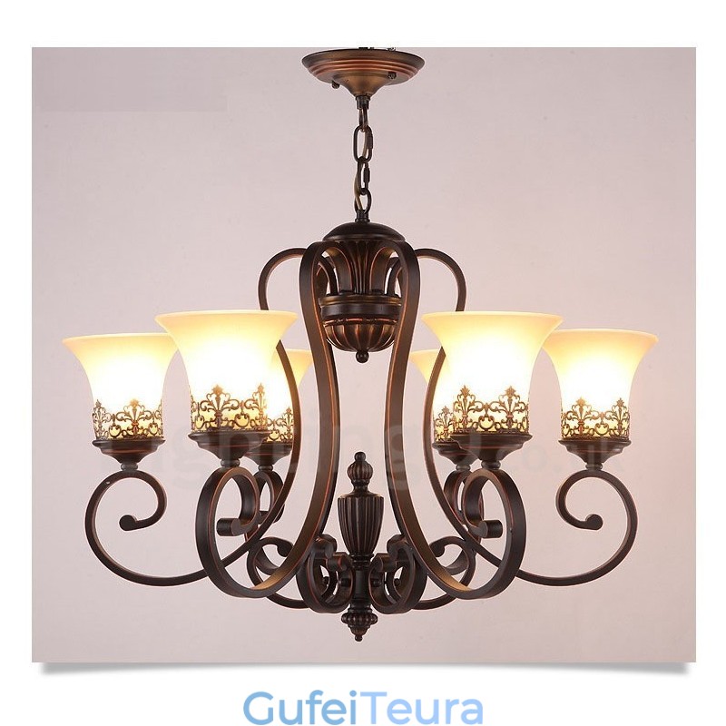 6 נברשת מתכת משולבת כפרית אור