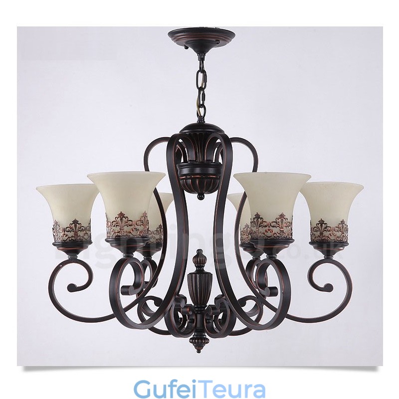 6 נברשת מתכת משולבת כפרית אור