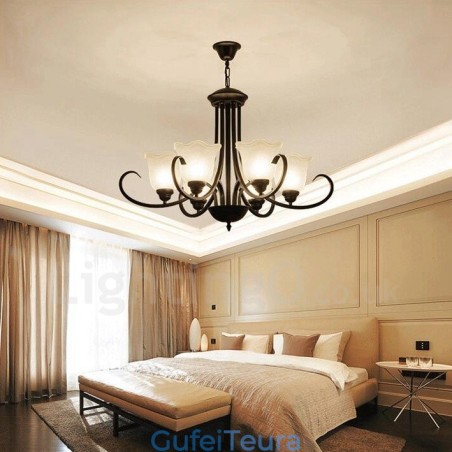 6 נברשת מתכת משולבת כפרית אור