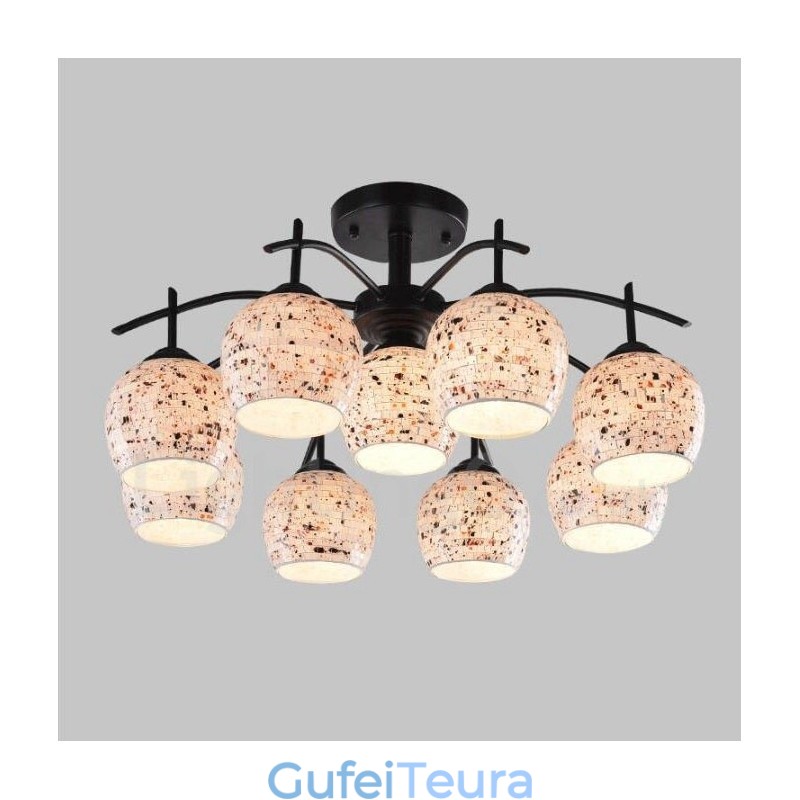 9 נברשת משולבת בסגנון ים תיכוני בהיר עם גוון זכוכית