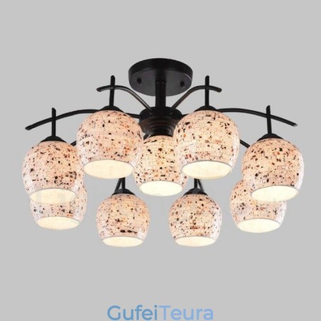 9 נברשת משולבת בסגנון ים תיכוני בהיר עם גוון זכוכית