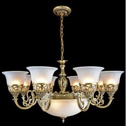 נברשת ברונזה Eleven Lights זכוכית Moire אירופאי רטרו קלאסי