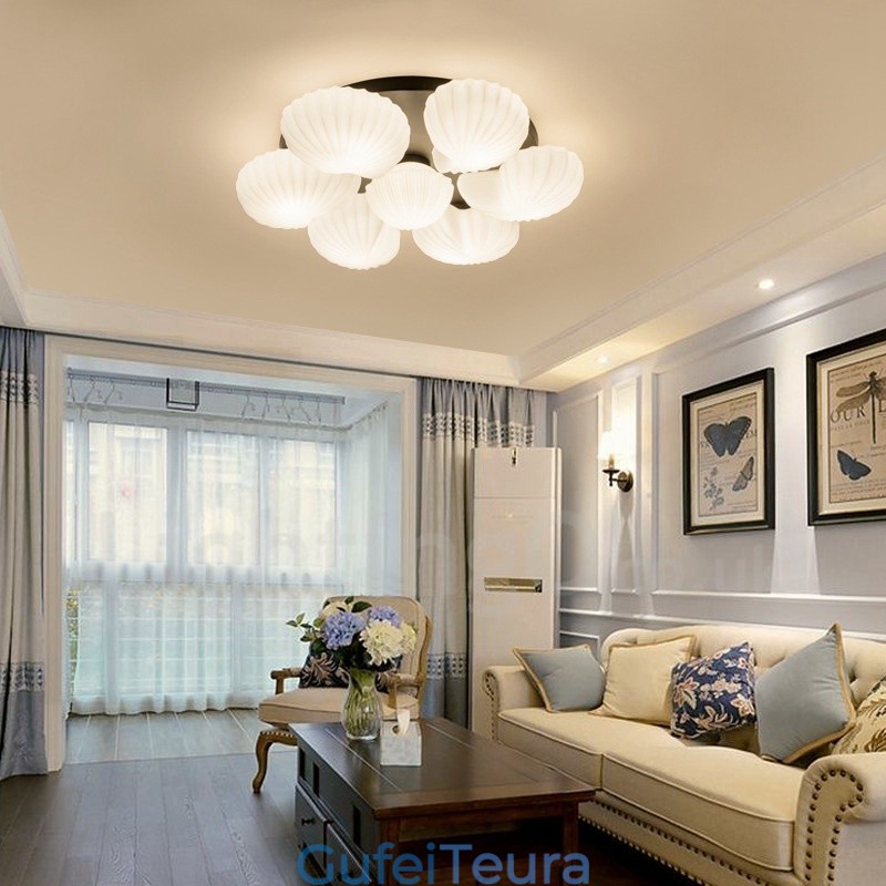 7 נברשת משולבת קלאסית מסורתית בהירה עם גוון זכוכית