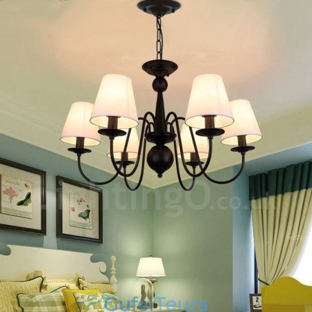 6 נברשת מתכת משולבת כפרית אור עם גוון בד