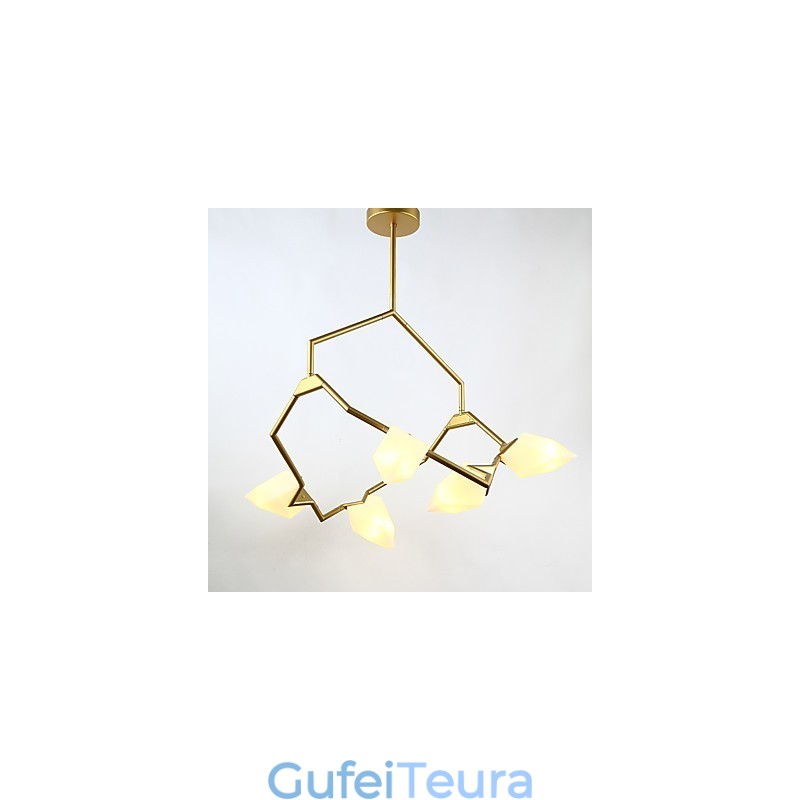 חמש אור פוסט מודרני מתכת עם מנורת נברשת אפרסק זכוכית הקנטינה לקשט מנורת תליון