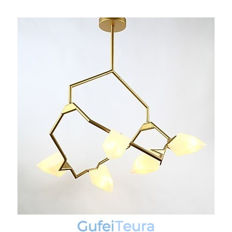 חמש אור פוסט מודרני מתכת עם מנורת נברשת אפרסק זכוכית הקנטינה לקשט מנורת תליון