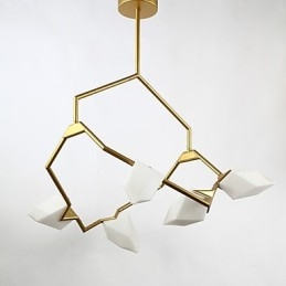 חמש אור פוסט מודרני מתכת עם מנורת נברשת אפרסק זכוכית הקנטינה לקשט מנורת תליון