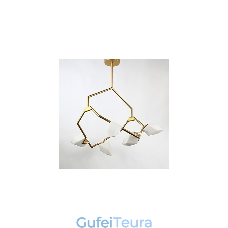 חמש אור פוסט מודרני מתכת עם מנורת נברשת אפרסק זכוכית הקנטינה לקשט מנורת תליון