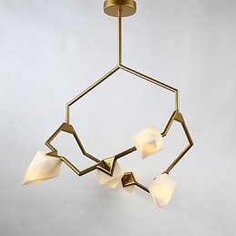 חמש אור פוסט מודרני מתכת עם מנורת נברשת אפרסק זכוכית הקנטינה לקשט מנורת תליון