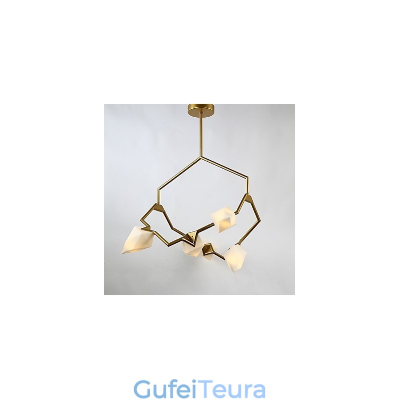 חמש אור פוסט מודרני מתכת עם מנורת נברשת אפרסק זכוכית הקנטינה לקשט מנורת תליון